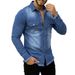 Men's Long Sleeved Denim Shirt Cardigan Turn Down Collar Snap Buttons Frayed Edges European American Style Fashion_mkmklike.com