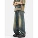 Retro American Style Washed Black Straight Leg Jeans, Loose High Street Workwear, Vibe Street Design Pants_mkmklike.com