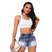 Women's Clothing Trendy Ripped Denim Shorts High Waist Washed Denim Hot Pants_mkmklike.com