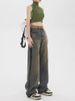 American Retro Distressed Washed Wide-leg Jeans For Women, Spring And Autumn High Street Vibe Pants, Floor-length_mkmklike.com