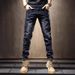 New Black And Gray Jeans Men's Slim-fitting Straight Trendy Brand Elastic Pants Casual Men's Scratched Trousers_mkmklike.com