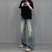 Men's Clothing High Street Thorn Jacquard Jeans Men's Retro Versatile Washed Flared Pants Straight Trousers_mkmklike.com