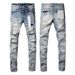 Men's Blue Washed Distressed Skinny Jeans High Street Style Spring Hip Hop Retro Stretch Denim_mkmklike.com