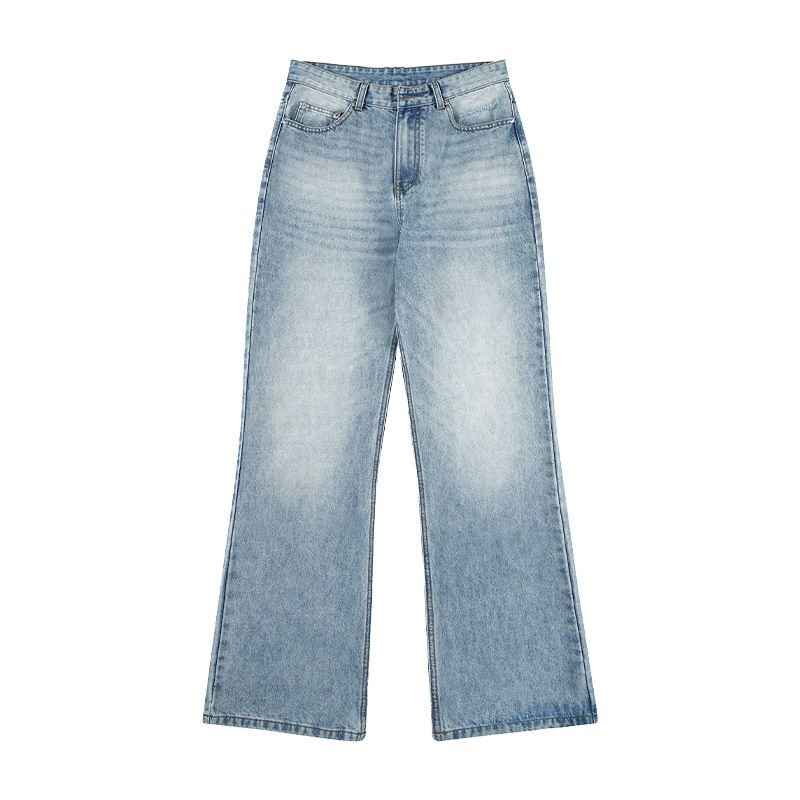Men's Clothing High Street Light Blue Baggy Jeans Loose Flared Jeans For Men And Women Straight Slim And Versatile_mkmklike.com