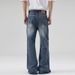 Retro Washed Blue Flared Jeans For Men & Women – Vintage Distressed Denim With Cat Whisker & Ripple Effects_mkmklike.com