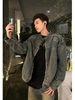 Loom Style Washed Embossed Armor Denim Trendy Brand European And American Street Hip Hop Short Stand Collar Motorcycle Jacket_mkmklike.com