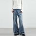 Washed Denim Jeans – Unisex High-Waisted Straight-Leg Pants, Cleanfit A-Line Silhouette, 77.6% Cotton, Vintage Blue, No Stretch_mkmklike.com
