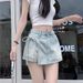 Fake Two Pairs Of Denim Shorts, Women's Summer A-line High Waisted Irregular Western-style Tied Skirt Pants, Small And Spicy Girl Pants_mkmklike.com