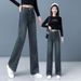 Women's Slim Wide-Leg Jeans, Autumn/Winter, Fleece-Lined, New Trendy High-Waisted Slimming Versatile Casual Straight_mkmklike.com