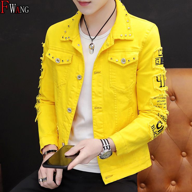 2025 Spring Personalized Korean Version Broken Hole Cowboy Trendy Society Young Men's Rivet Jacket_mkmklike.com
