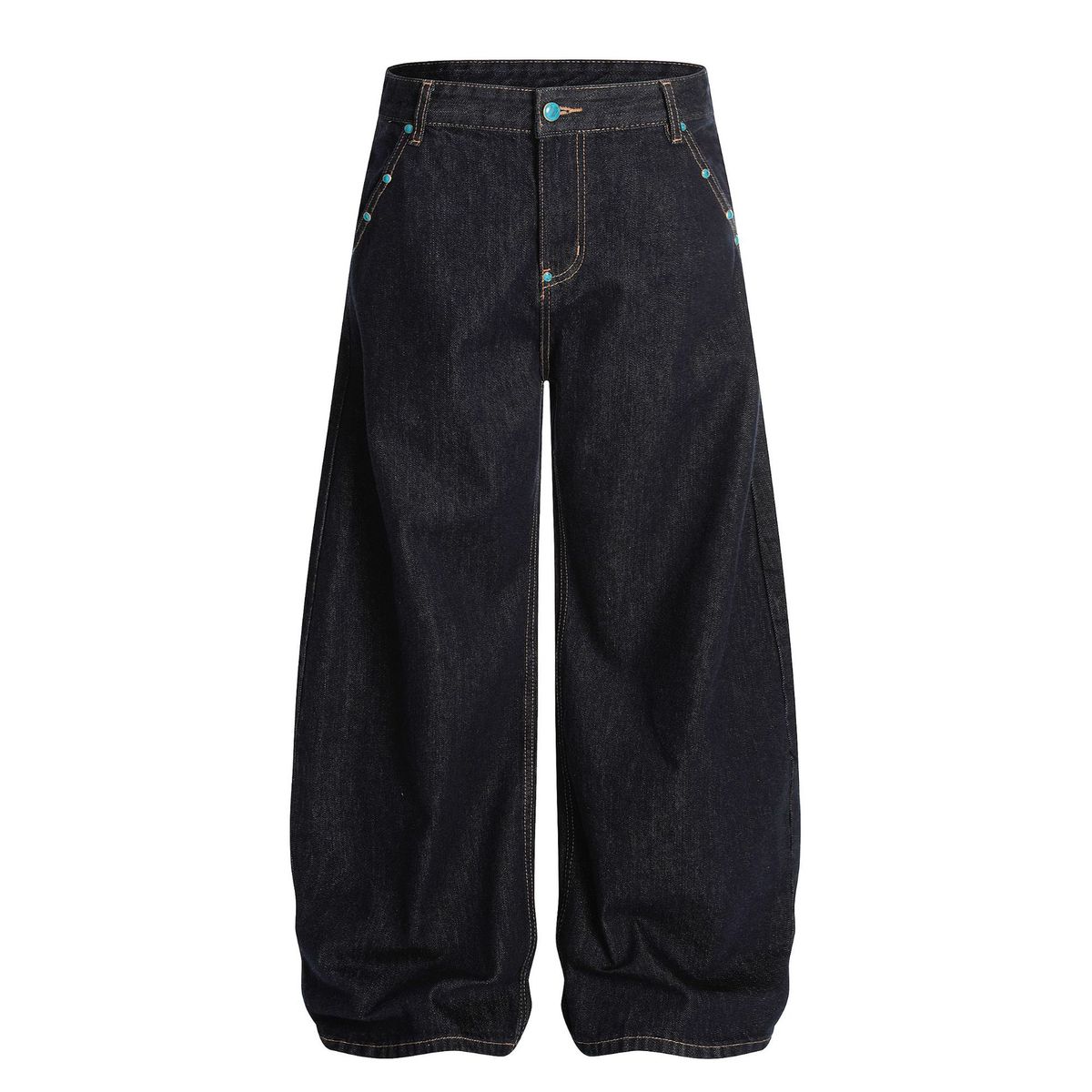 Unisex High Street Vintage Jeans – Turquoise Washed Relaxed Fit With Raw Hem (S-XXL)_mkmklike.com