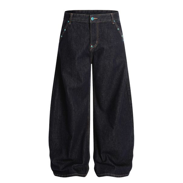 Unisex High Street Vintage Jeans – Turquoise Washed Relaxed Fit With Raw Hem (S-XXL)_mkmklike.com