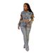 Women's Clothing Autumn And Winter Fashion Printed Color Matching Denim Jacket Jeans Two Piece Suit_mkmklike.com