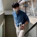Men's Clothing Washed Distressed Denim Loose Long Sleeved Work Shirt_mkmklike.com