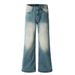 Punk Washed Color-Block Jeans Men's Slightly Vibe Style Distressed Loose Wide-Leg Flared Long Pants_mkmklike.com