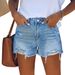 Women's Distressed Denim Shorts - High Waist Ripped Patchwork Jeans Shorts For Women, Stretch Comfort Fit, Casual Streetwear (Blue/Black/Gray)_mkmklike.com