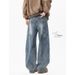 Nordmann American Style Vibe Washed Retro Blue Deconstructed Scimitar Jeans For Men, Cool High Street Loose Straight Wide-Leg_mkmklike.com