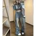 Trendy High Street Cargo Pants Women Multi-pocket 2025 Autumn Washed Y2k Baggy Jeans Women High Waist Wide-leg Denim Trousers_mkmklike.com