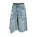 Men's Clothing Street Neutral Retro Ripped High Grade Irregular Design Men's Loose Seven Point Jeans_mkmklike.com