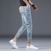 High End Jeans For Men's Korean Trendy Instagram Embroidery Print Reward Light Luxury Fashion Casual Pants_mkmklike.com