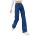 Women's Tall Stretch Denim Jeans - High Waist Wide Leg Pants, Retro Blue, Comfortable Cotton Blend For Office & Casual Wear (Sizes 25-32)_mkmklike.com