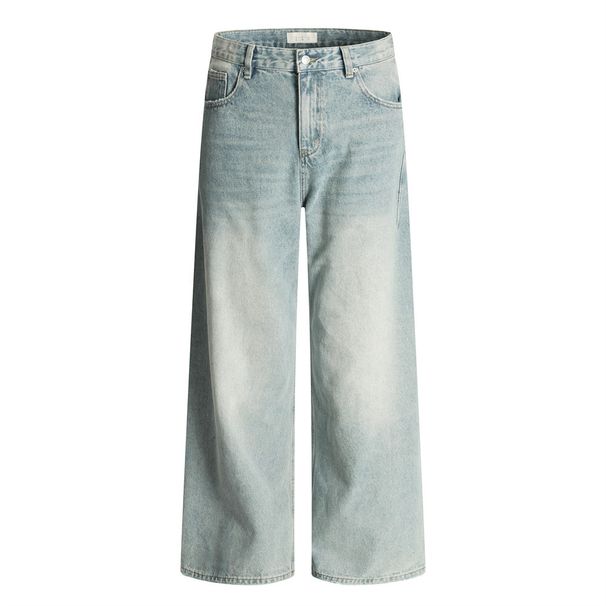 Loose Wide-Leg Jeans For Men American Street Style Washed Gradient Hem Distressed Casual Straight-Leg Pants_mkmklike.com