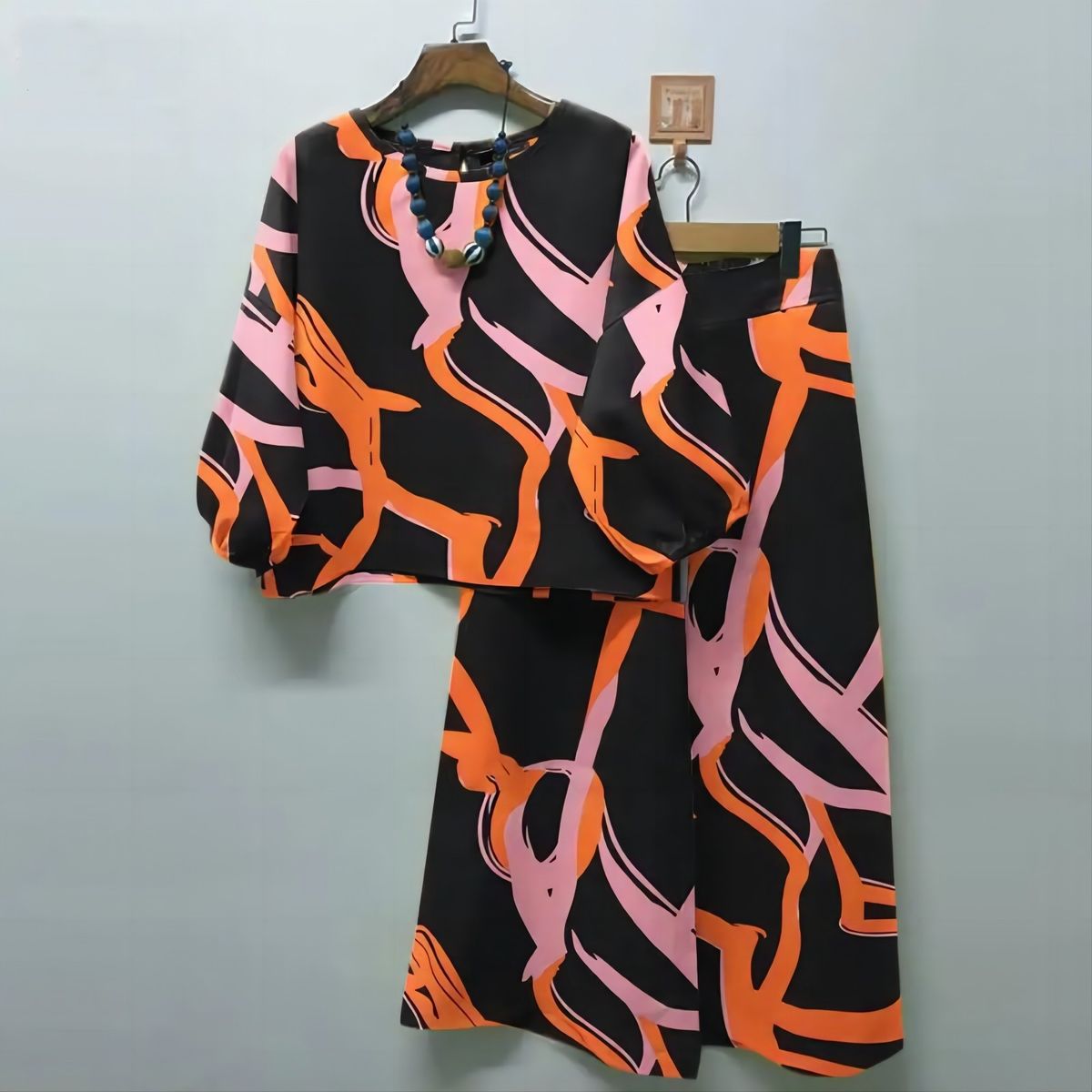 Women's fashion casual with suit shirt wide-leg pants 2-piece set_mkmklike.com