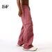 EF JEANS | 2024 New Vintage Simple Large Pocket Color Semi-elastic Waist Overalls Peach Pink Jeans_mkmklike.com