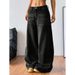 Women's High Waist Retro Washed Denim Jeans - Loose Fit Wide Leg Floor Length Pants For Summer & Casual Wear_mkmklike.com