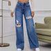 Women's Clothing Versatile Fashion Simple Ripped Ladies Wide Leg Pants_mkmklike.com