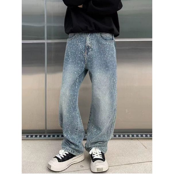 Men's Clothing Denim Jeans Trendy American Retro Street Style Loose Fit Wide Legs Slimming Casual Trousers For Men And Women_mkmklike.com