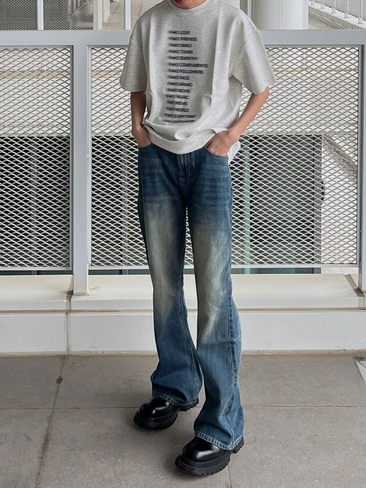 Men's Clothing Men's Distressed Bootcut Jeans - Vintage Washed Denim Pants With Clean Fit (Blue, S-XXL)_mkmklike.com