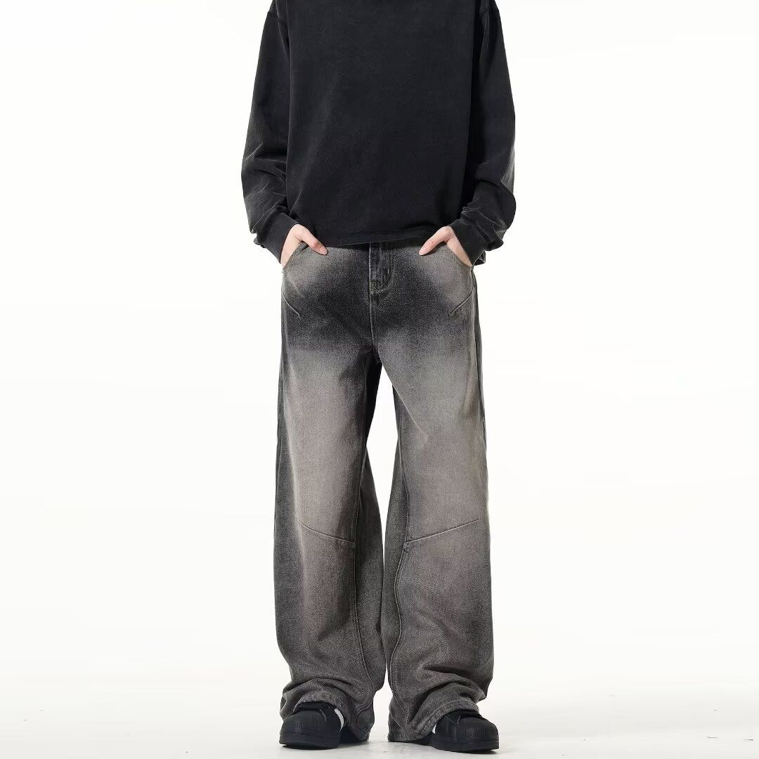 Men's Clothing Men's American Retro Washed Gray Jeans - Relaxed Straight-Leg Hip-Hop Streetwear For Couples (Available In Plus Sizes)_mkmklike.com