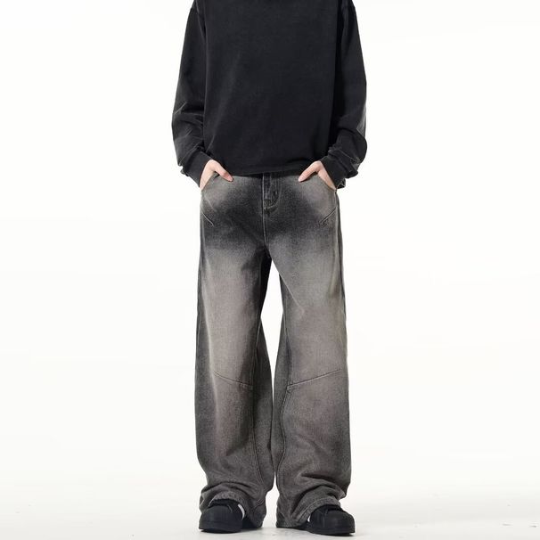 Men's Clothing Men's American Retro Washed Gray Jeans - Relaxed Straight-Leg Hip-Hop Streetwear For Couples (Available In Plus Sizes)_mkmklike.com