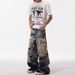 Men's Graffiti Destroyed 3D Digital Distressed Jeans Street Niche Design Straight Loose Wide Leg Trousers_mkmklike.com