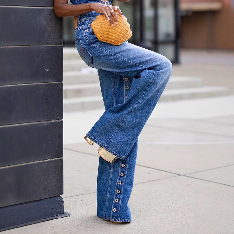 Women's High-Waisted Button-Fly Jeans – Raw Hem Distressed Denim Pants, Loose Fit Streetwear Style (Blue, S-4XL)_mkmklike.com