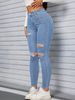 Distressed High-Waist Skinny Jeans For Women - Ripped & Frayed Detail, Stretch Denim, Sexy Streetwear (XS-XXL)_mkmklike.com