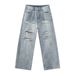 Men's Distressed Vintage Blue Jeans – Relaxed Straight-Leg Ripped Denim With Raw Hem & Grunge Aesthetic (S-XL, Mid-Rise, Zip Fly)_mkmklike.com