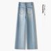 Light Blue Fashionable Rhinestone Wide-leg Jeans For Women, 2026 Spring And Autumn New Style, High-waisted, Slimming,_mkmklike.com