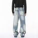 Men's Clothing Niche High Street Vibe Heavy Ink Splashing White Personality Raw Edge Distressed Jeans_mkmklike.com