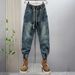 Leggings Ruffian Handsome Jeans Men's Multi-pocket Loose Splicing Harlan Pants Youth Washed Retro Trendy Scimitar Pants_mkmklike.com