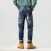 Men's Distressed Patchwork Embroidered Slim Fit Jeans - High Street Fashion Straight Leg Denim Pants For Casual Wear_mkmklike.com