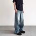 Men's Vintage Washed Blue Jeans Straight Leg Relaxed Fit High Street Clean Aesthetic Global Ready_mkmklike.com