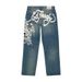 Hip Hop Punk Skull Print Baggy Blue Jeans For Women Y2k Street Wear Casual Straight Wide Leg Pants Hot Selling Denim Trousers_mkmklike.com