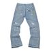 Vintage Washed Distressed Splatter Paint Hip-Hop Straight Leg Jeans For Men & Women – Cotton Denim With Artistic Design_mkmklike.com