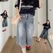 Women's High-Waisted Star Patterned Wide Leg Denim Capri Pants Style Thin Summer Straight Leg Mid-Length Shorts_mkmklike.com