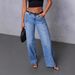 Women's Mid-Rise Washed Denim Jeans Straight Leg Casual Workwear Pants For Everyday Street Style Comfortable Mid-Rise Fit_mkmklike.com