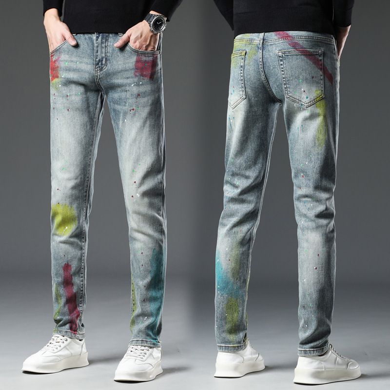 Men's Clothing Autumn/winter Splatter Paint Jeans Splatter Paint Jeans – Trendy Straight-Leg Denim Pants With Artistic Wash, Streetwear Essential_mkmklike.com