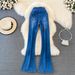 Women's High-Waisted Flared Jeans Retro Elegant Korean Style Slim Fit Elastic Waistband Wide Leg Pants for Spring Autumn_mkmklike.com