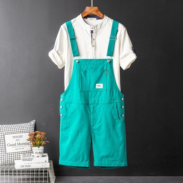 Pure Men's Workwear Jumpsuit With Straps, Summer Trendy Brand Khaki Shorts, Vintage Loose Fit Shorts For Men_mkmklike.com